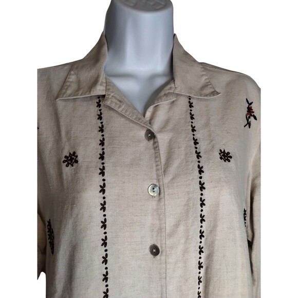 Talbots Linen/Cotton Women's Petite Large Beige Embroidered Button-Up Shirt - Picture 4 of 11